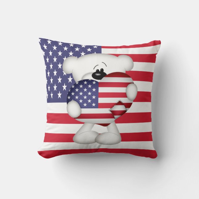 Almofada Teddy Bear e Big USA Flag Heart (Frente)