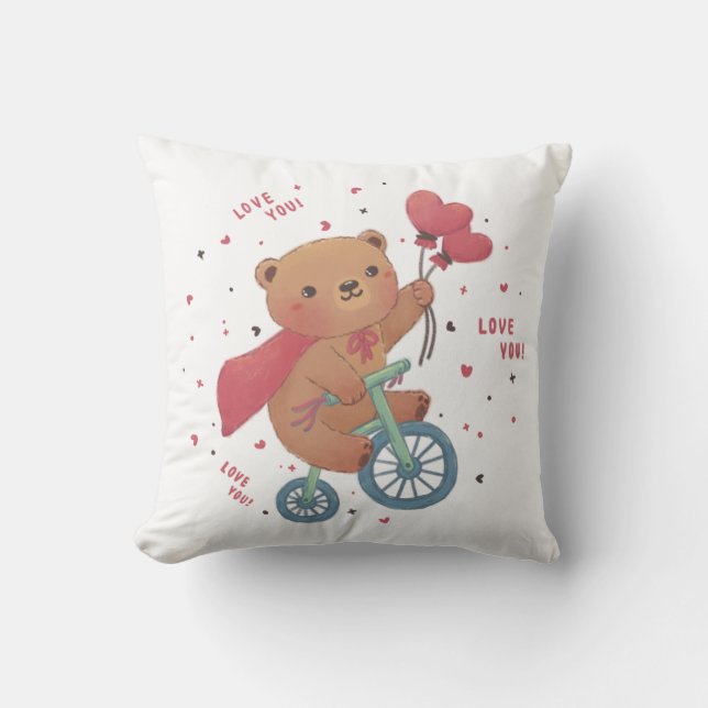 Almofada Teddy Bear em Bike: Amo-te! (Frente)