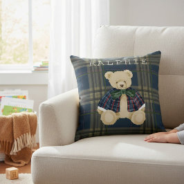 Almofada Teddy Bear Plaid Nursery Decor Throw Pillow