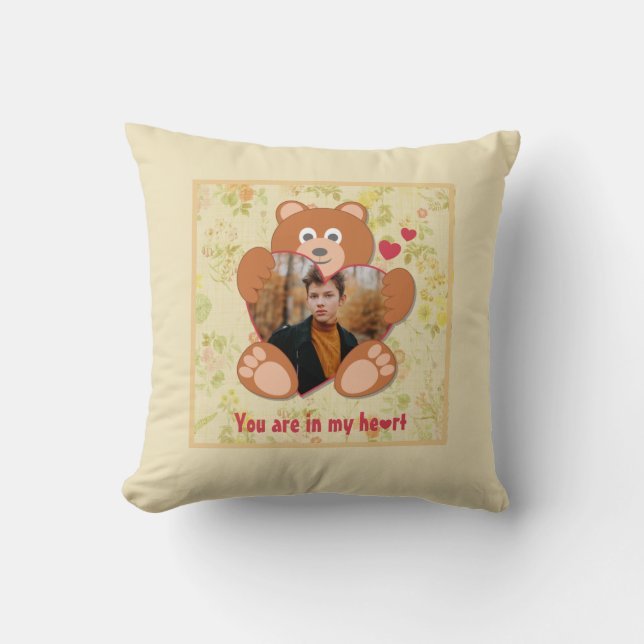 Almofada Teddy Bear Segurando Dia de os namorados Fotográfi (Frente)