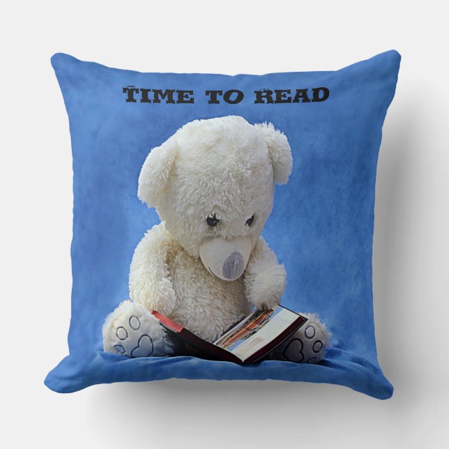 Almofada Teddy Bear Time to Read Blue Stuffed Animal, ZKOA (Frente)