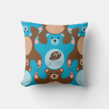 Teddy Bears azul castanho Monograma Kid Square Tra