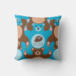 Almofada Teddy Bears azul castanho Monograma Kid Square Tra