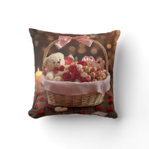 Teddy Rose Basket Romantic Valentine Decorative