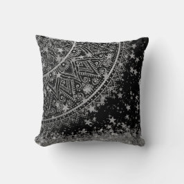 Almofada Tela de Prata Mandala com Estrelas de Prata em Pre