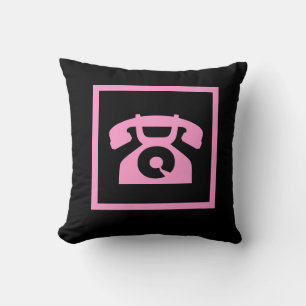 Almofada telefone cor-de-rosa retrô em travesseiro preto