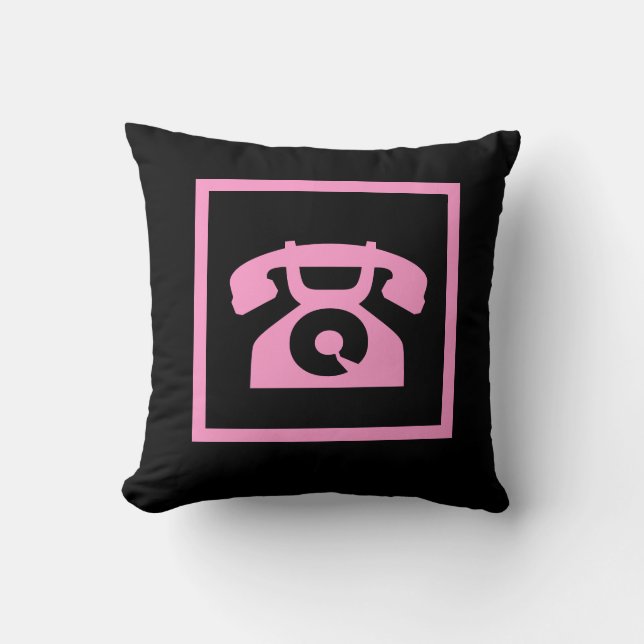 Almofada telefone cor-de-rosa retrô em travesseiro preto (Frente)