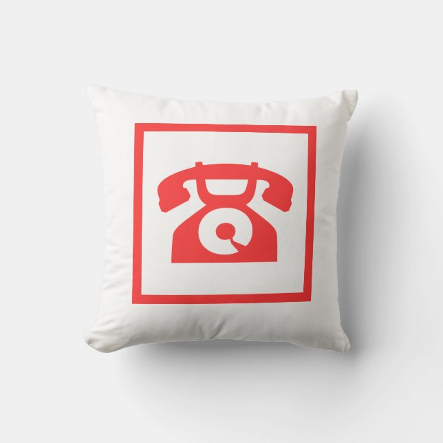 Almofada telefone vermelho retrô em travesseiro branco (Frente)