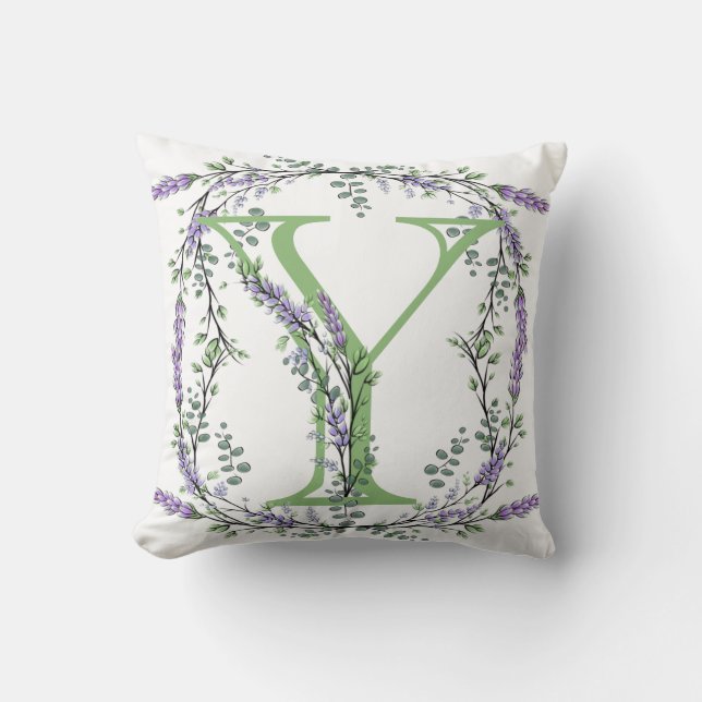 Almofada Tema botânico Monograma Y Lavanda Eucalipto (Frente)