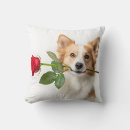 Almofada tema de amor animal com rosa vermelha