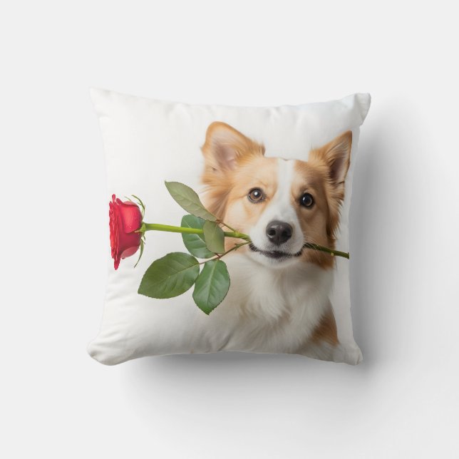 Almofada tema de amor animal com rosa vermelha (Frente)