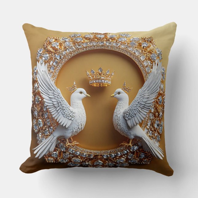 Almofada Tema de Amor Emocional de Pombas de Casamento (Frente)