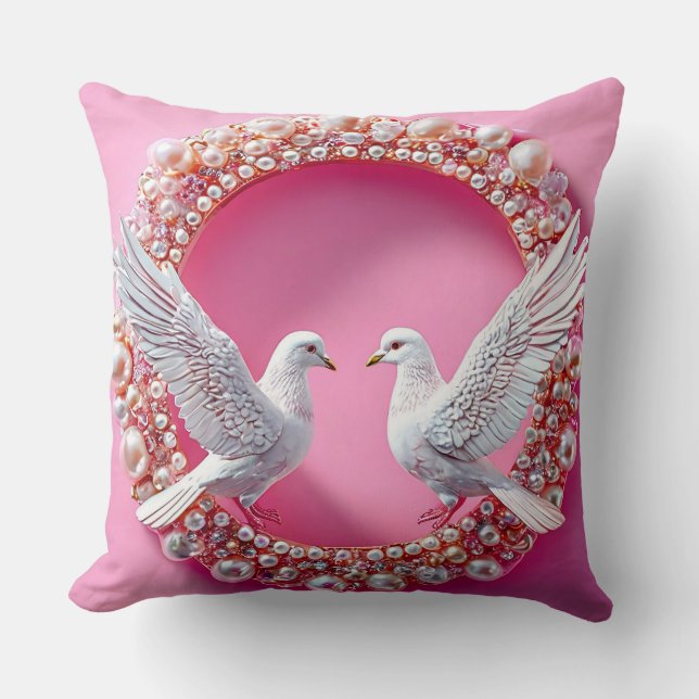 Almofada Tema de Amor Romântico de Pombas de Casamento (Frente)