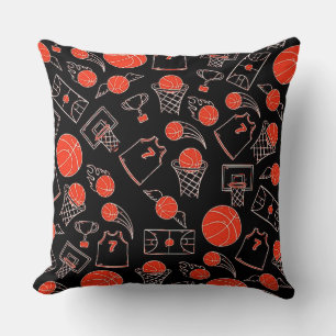 Almofada Tema de Basquete Negro e Laranja