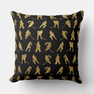 Almofada Tema De Hóquei Preto E Dourado