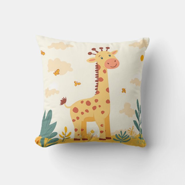 Almofada Tema Safari de Girafa Quarto de Crianças Berçário  (Frente)