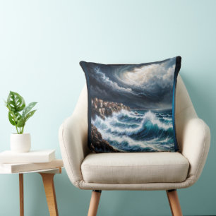 Almofada Tempestade por uma Arte IA costeira mediterrânica