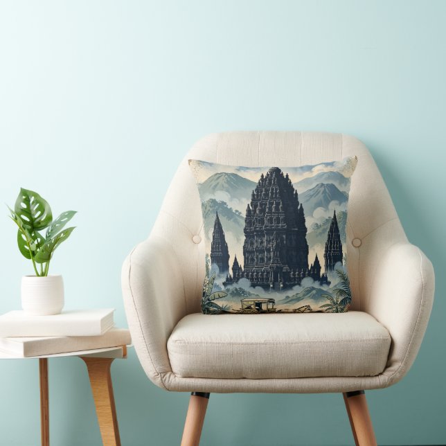 Almofada Templo Hindu Prambanan Vintage Java Indonésia (Cadeira)
