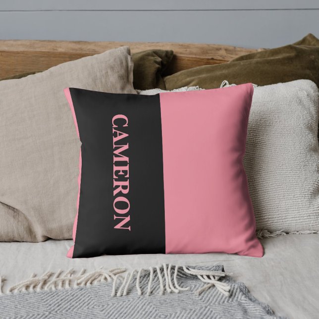 Almofada Tendência 2 cores | Nome | Rosa Preto e Salmão (Criador carregado)