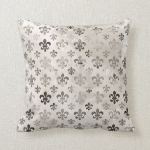 Almofada Tendência - Cinza de prata aflita Fleur De Lis - P