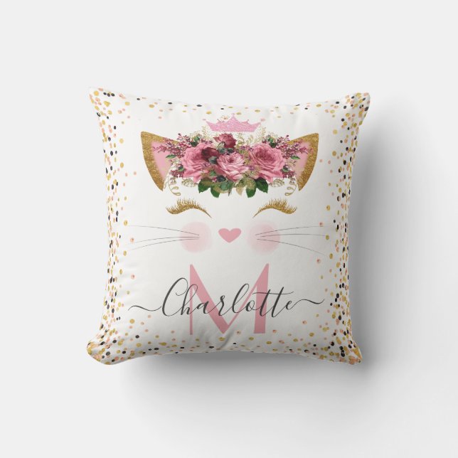 Almofada Tendência da princesa do gatinho dourado rosa   (Frente)