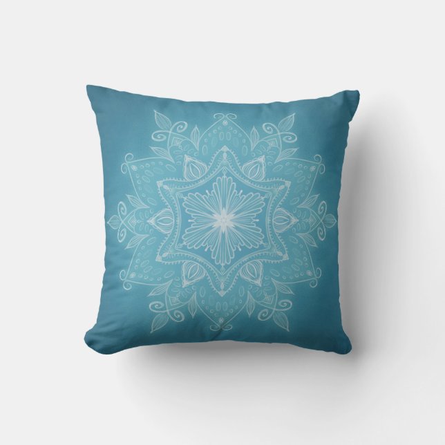 Almofada Tendência moderna azul turquesa branca boho mandal (Frente)