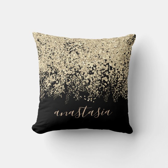 Almofada Tendy Glam Yellow Glittery Sparparte Script Dourad (Frente)