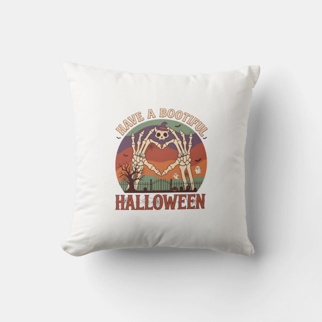 Almofada Tenha Mãos de Esqueleto de Gato Crânio de Hallowee (Frente)