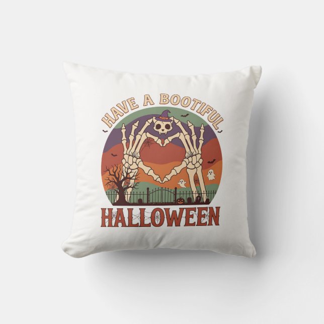 Almofada Tenha Mãos de Esqueleto de Halloween Bootiful Crân (Frente)