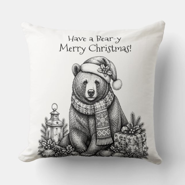 Almofada Tenha um Natal muito Feliz e Urso (Frente)