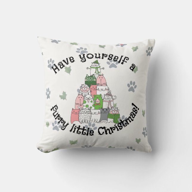 Almofada Tenha um pequeno Natal peludo (Frente)