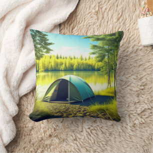 Almofada Tent em uma Floresta Bonita por um Lago