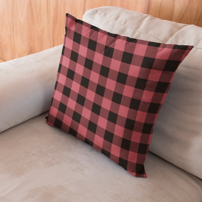 Almofada Terra Cotta Red e Black Chevron Xadrez Buffalo (Terra Cotta Red and Black Chevron Buffalo Plaid Throw Pillow)