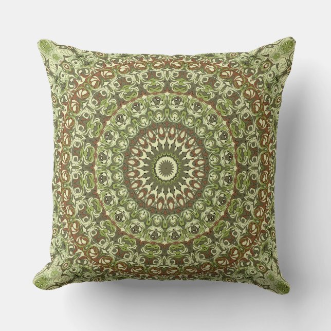 Almofada Terra Verde e Brown Mandala Design (Frente)