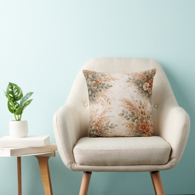 Almofada Terracotta and Sage Boho Autumn Bouquet (Cadeira)