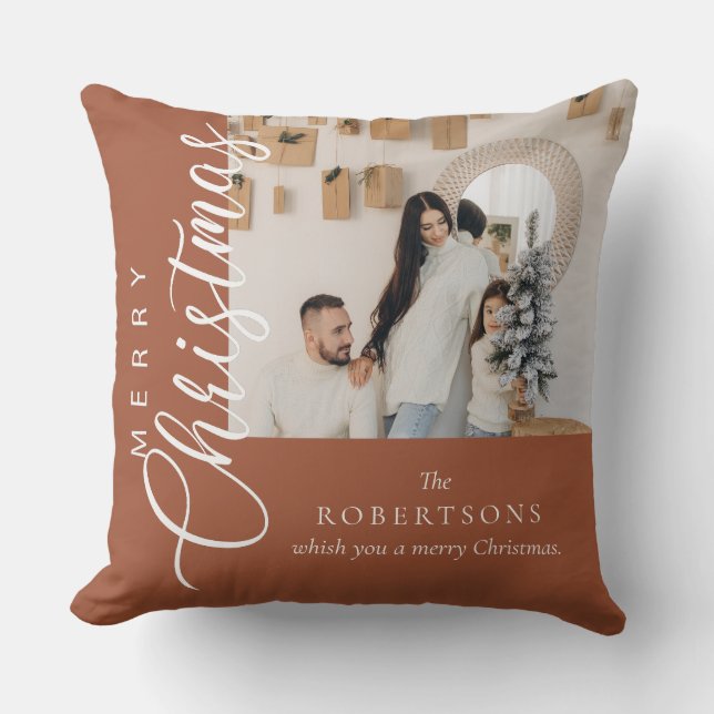 Almofada Terracotta Feliz Foto de Natal (Frente)
