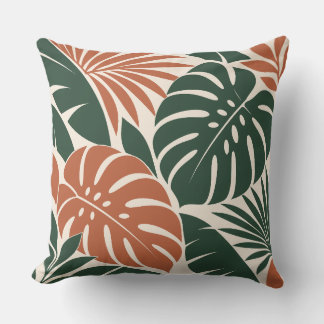 Almofada Terracotta Green Tropical Leaf Silhouette