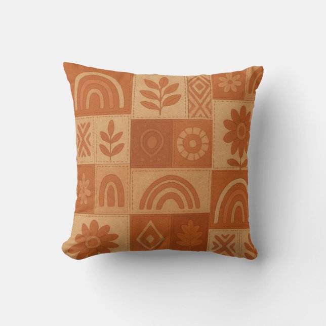 Almofada Terracotta Patchwork Quilt Rustic Farmhouse Floral (Frente)