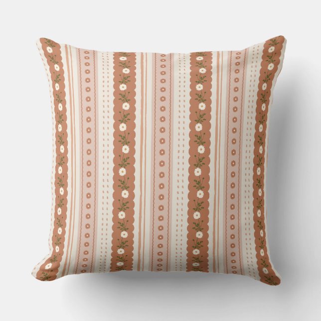 Almofada Terracotta Rust Scallop Floral Stripe Boho (Frente)
