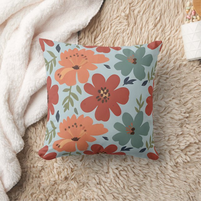 Almofada Terracotta & Teal Retro Floral (Cobertor)