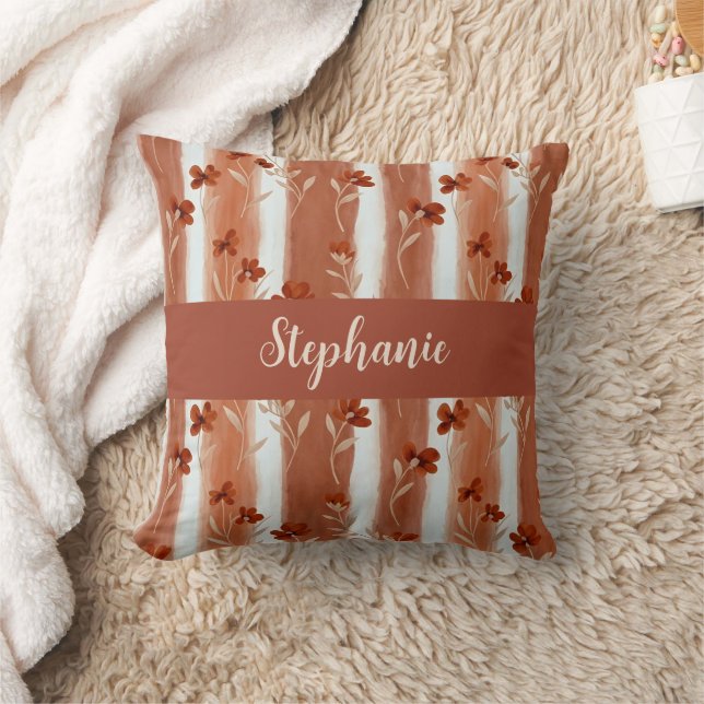 Almofada Terracotta Wildflower Monogram Name Boho  (Cobertor)