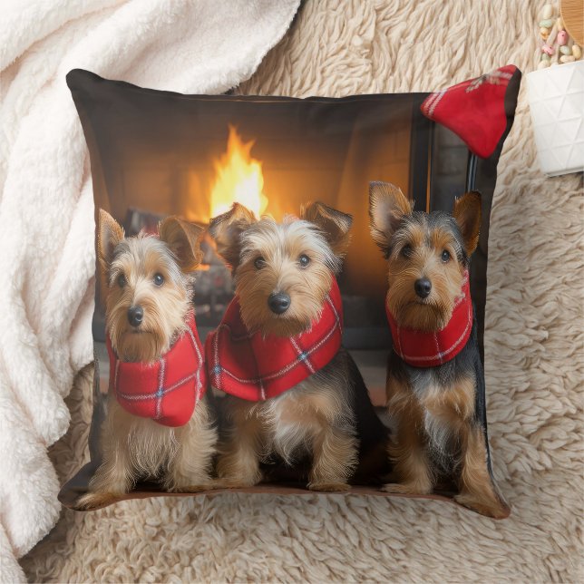 Almofada Terrier Australiano junto à Lareira Natal (Cobertor)