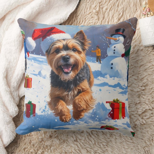 Almofada Terrier Tibetano Correndo na Neve com Chapéu de Na (Cobertor)
