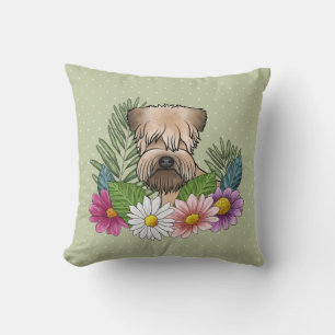 Almofada Terrier Wheaten de Capa Macia Flores Coloridas Ver