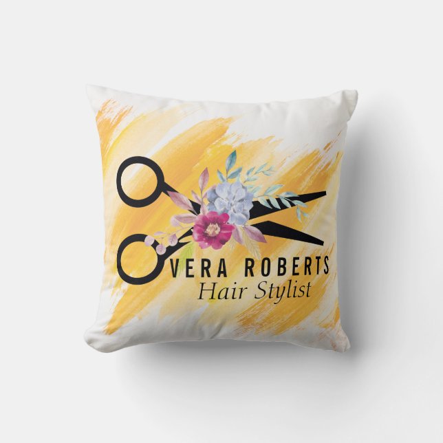 Almofada Tesoura Dourada profissional e flor de salão de be (Frente)