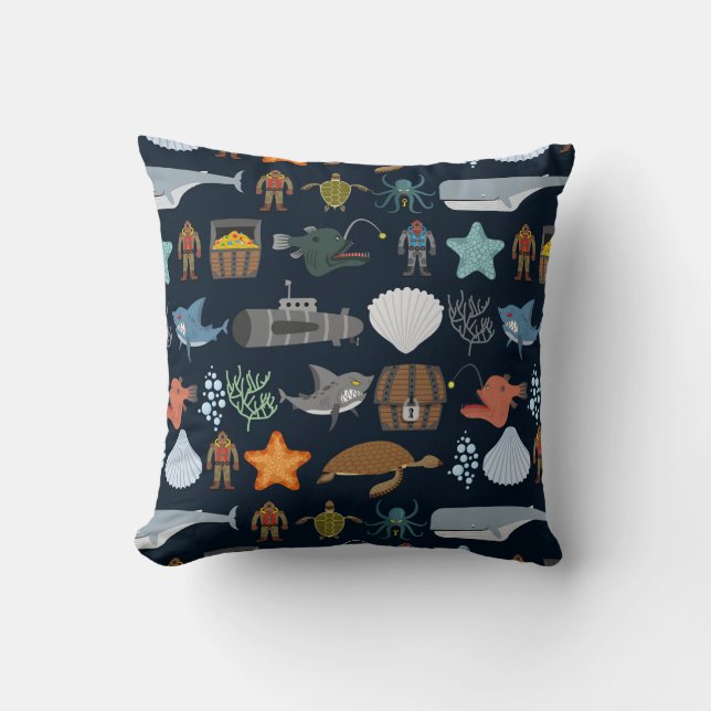 Almofada Teste padrão 1 dos habitantes do oceano (Frente)