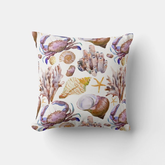 Almofada Teste padrão 4 da vida marinha da aguarela (Frente)