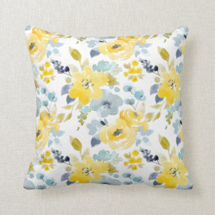 Almofada Teste padrão amarelo & azul da aguarela