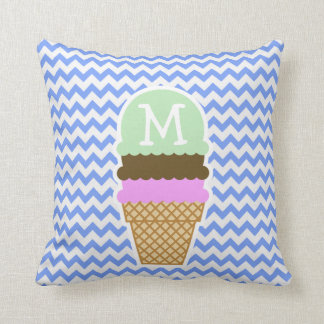Almofada Teste padrão azul de Chevron; Cone do sorvete