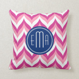 Almofada Teste padrão branco e azul cor-de-rosa de Chevron